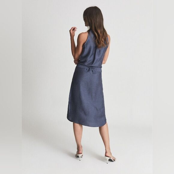 Reiss Hemp Linen Sleeveless Drop WaistShirt Midi Dress Navy Size Small - Picture 9 of 13